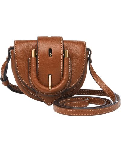fossil Brown Harwell Leather Micro Flap Crossbody Purse Handbag