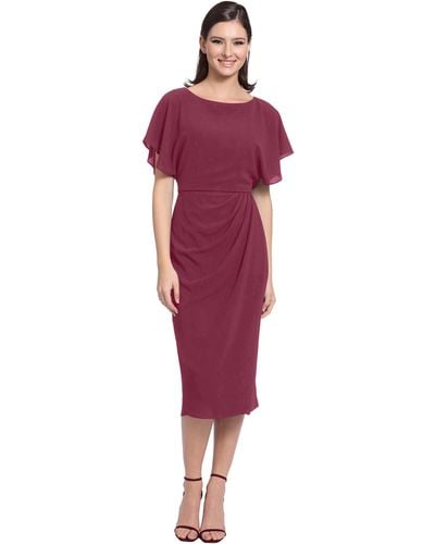 Maggy London Boat Neck Flutter Sleeve Dress Occasion Event Guest Of - Red