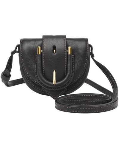 Fossil Harwell Leather Micro Flap Crossbody Purse Handbag - Black
