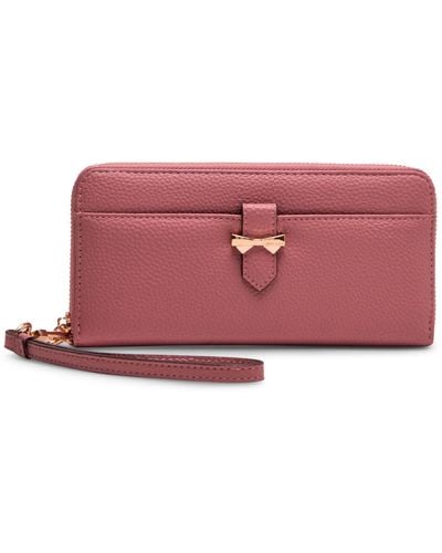 Anne Klein Ak Boxed Slim Zip Wallet With Bow Detailing And Wristlet Strap - Purple