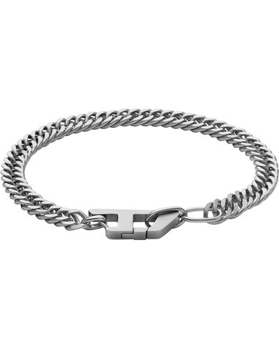 DIESEL Silver Stainless Steel Chain Bracelet - Brown
