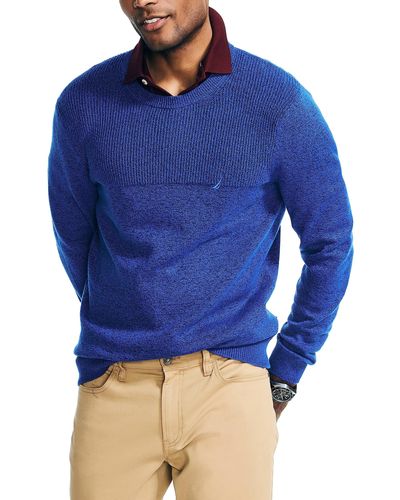 Nautica Sustainably Crafted Textured Crewneck Sweater - Blue