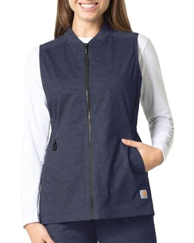Carhartt Womens Modern Fit Zip-front Utility Vest Medical Scrubs Shirts - Blue