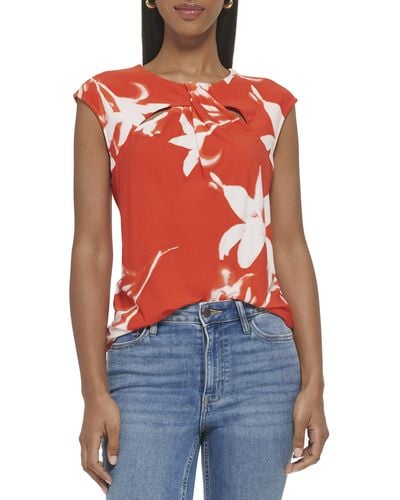 Calvin Klein Plus With Cut Out Detail Sleeveless Knit - Red