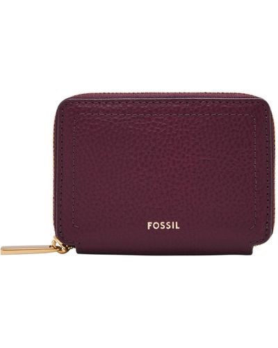 Fossil Logan Litehidetm Leather Rfid Blocking Zip Around Card Case Wallet - Purple