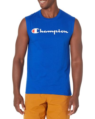 Champion Classic Jersey Muscle Tee, Script Logo - Blue