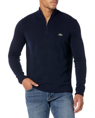 Lacoste Quarter Zip High Neck Sweater - Blue