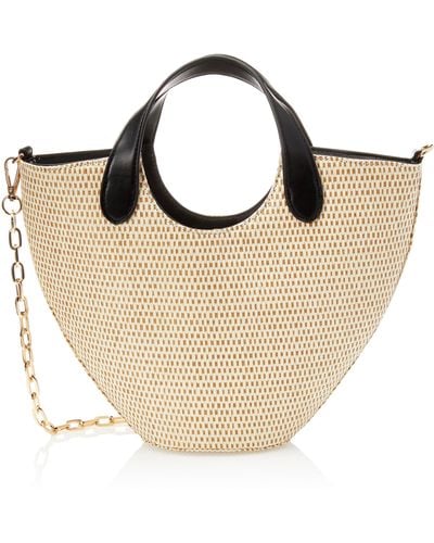 The Drop Jade Straw Tote With Chain Strap - Metallic