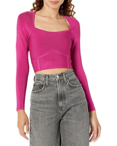 Guess Long Sleeve Crop Zaylee Mirage Top - Red