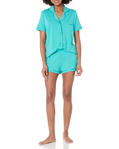 Cosabella Plus Size Bella Short Sleeve Top & Boxer Pajama Set - Blue
