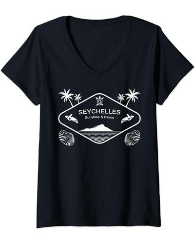 Seychelles S Palms Sunshine Island Sea Turtle Souvenir Gift V-neck T-shirt - Black