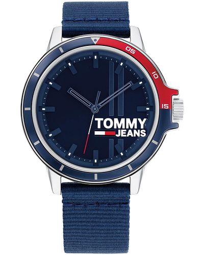 Tommy Hilfiger Jeans Quartz Plastic And Nylon #tide Ocean Bound Strap Watch - Blue