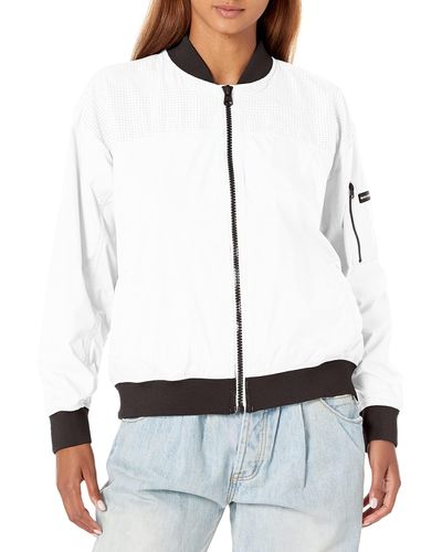 DKNY Womens Sport Jacket Hooded Anorak - White
