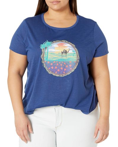 Jessica Simpson Plus Size Luna Short Sleeve Graphic Knit Tee Shirt - Blue