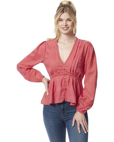Jessica Simpson Miranda Button Up Long Sleeve Blouse - Red