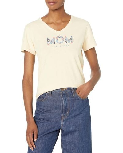 Life Is Good. Wildflower Mom Crusher Vee Shirt-mother's Day Cotton Graphic Tee - Blue