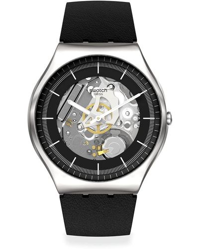 Swatch Skin Irony 42 st. Steel Quarz Leder Armband Schwarz 18 Casual Watch