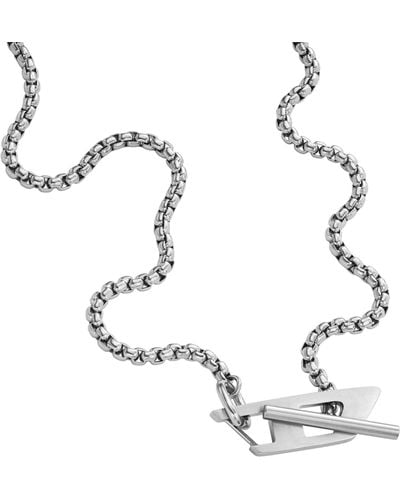 DIESEL Logo Silver Stainless Steel Chain Necklace - Metallic