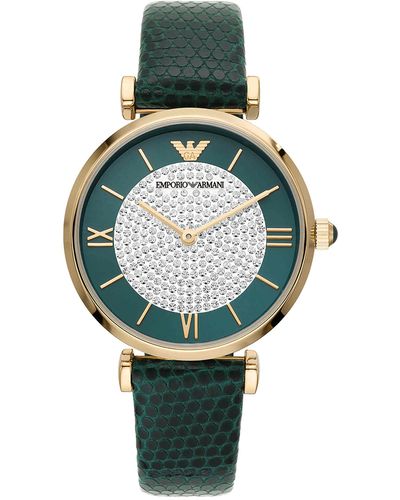 Emporio Armani Two-hand Green Leather Watch