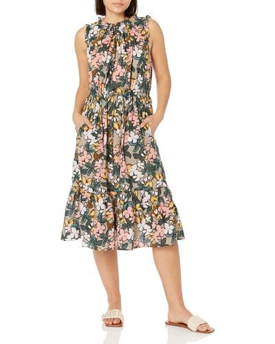 Velvet By Graham & Spencer Womens Morgan Printed Cotton Midi Length Cinched Casual Dress - Multicolor