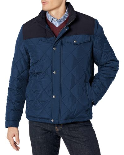 Cole Haan Signature Tonal Mixed Media Diamond Quilted Jacket - Blue