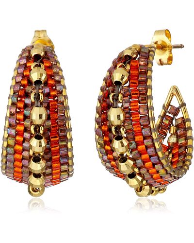 Miguel Ases Burnt Orange And Gold Marquise Small Hoop Earrings
