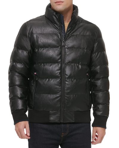 Tommy Hilfiger Midweight Quilted Faux Leather Bomber - Black