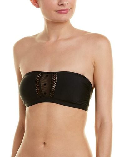 Ella Moss Standard Ruffle Bandeau Bikini Top With Straps - Black