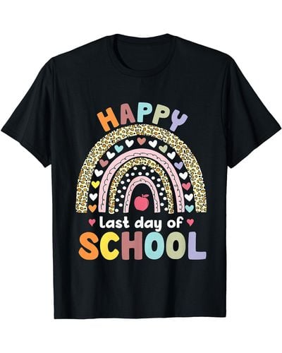 Birkenstock Happy Last Day Of School Rainbow Leopard Teacher Student T-shirt - Black