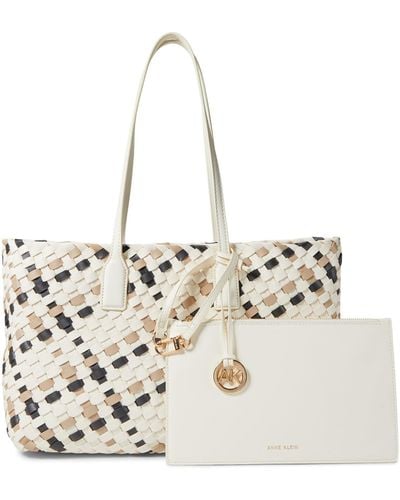 Anne Klein Woven Tote With Detachable Pouch - White