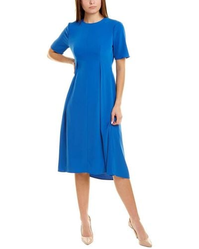 Maggy London Short Sleeve Deep Pleat Midi Dress - Blue