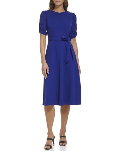 DKNY Jewel Neck Scuba Crepe Dress - Blue
