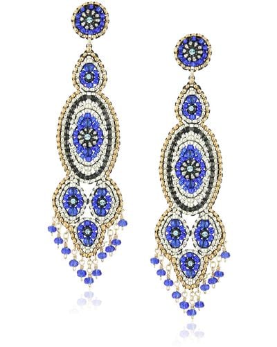 Miguel Ases Gunmetal And Synthetic Tanzanite Hydro-quartz Slender Drop Earrings - Blue