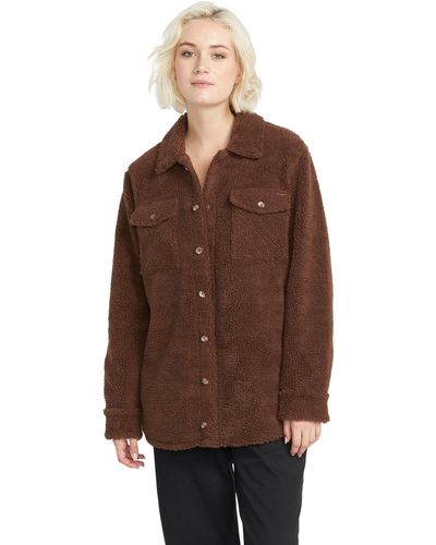 Volcom Silent Sherpa Button Front Jacket - Brown
