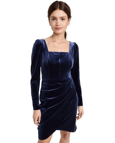 Shoshanna Soho Long Sleeve Stretch Velvet Mini Dress - Blue