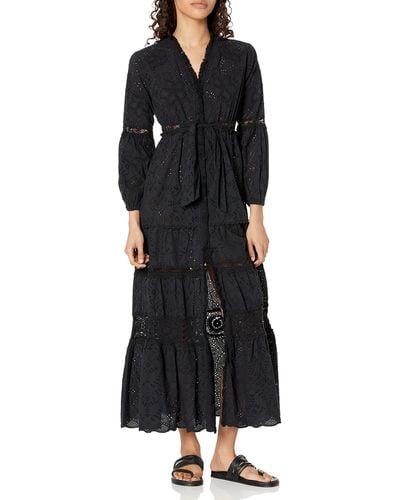 Shoshanna Santorini Cotton Eyelet Lace Midi Dress - Black