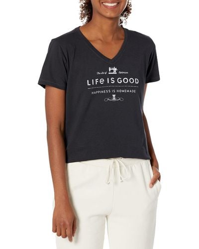 Life Is Good. Crusher Graphic V-neck T-shirt Happiness Is Homemade - Blue