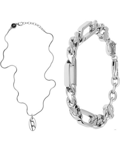 DIESEL All-gender Stainless Steel Pendant Necklace + Bracelet - Metallic