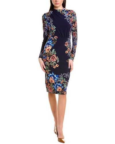 Maggy London London Times Mock Neck Midi Dress With Ruching - Blue