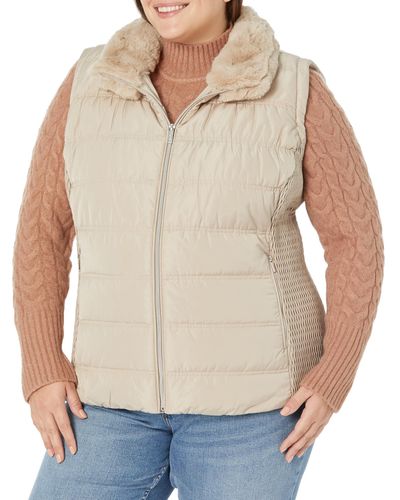 Calvin Klein Plus Quilted Vest With Fur Collar - Natural