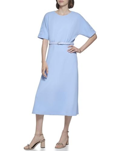 Calvin Klein Midi Belted Shift Dress - Blue