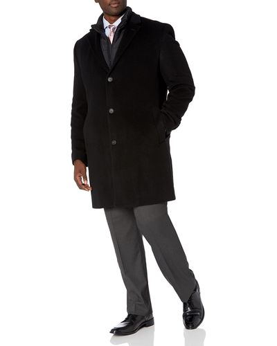 Calvin Klein Plaza Solid Single Breasted Wool Blended Overcoat - Black
