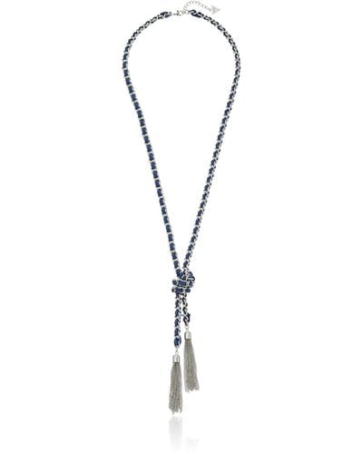 Guess "basic" Silver And Denim Woven Tassel Y-shaped Necklace - Black