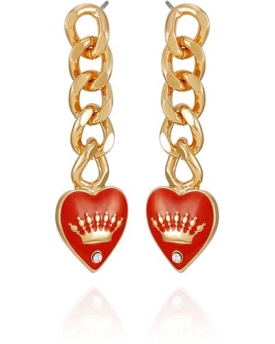 Juicy Couture Goldtone Linear Dangle Drop Chain And Red Heart Charm Earrings - White
