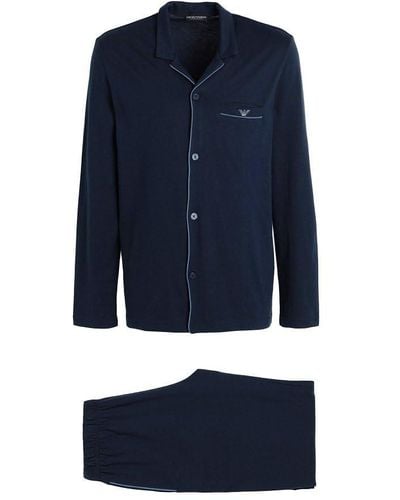 Emporio Armani Interlock With Shirt And Trousers Pajama Set - Blau