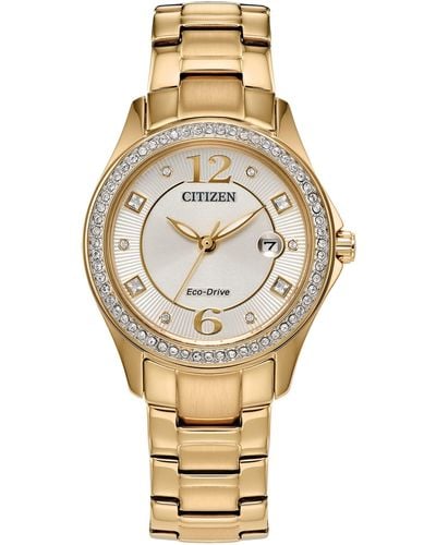 Citizen Ladies' Eco-drive Classic Crystal Watch In Gold-tone Stainless Steel - Metallic