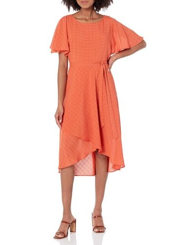 Anne Klein Flutter Slv Sash Dress - Orange