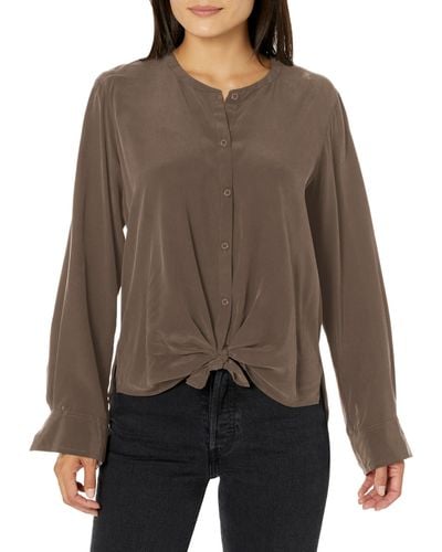 Splendid Alessandra Silk Button Up Shirt - Brown