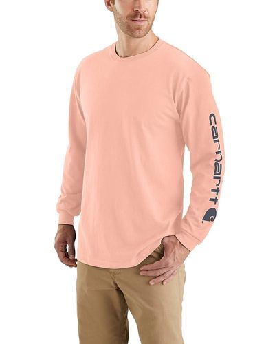Carhartt Loose Fit Heavyweight Long Logo Sleeve Graphic T-shirt - Pink