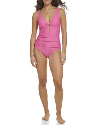 Tommy Hilfiger Standard One Piece Keyhole Ring Detail Swimsuit - Pink